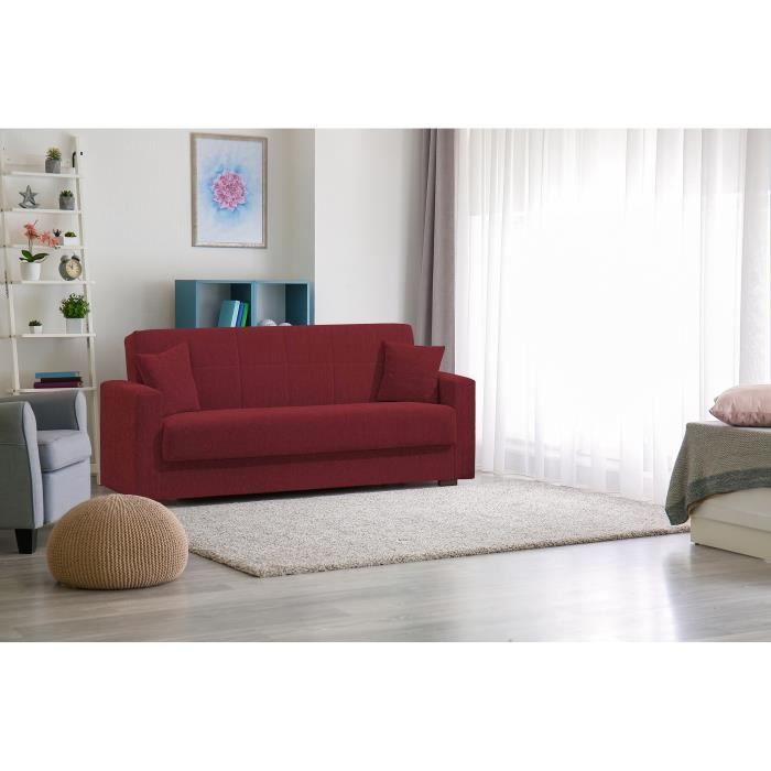 Canapé-lit convertible - DMORA - Contemporain - Rouge - Avec conteneur