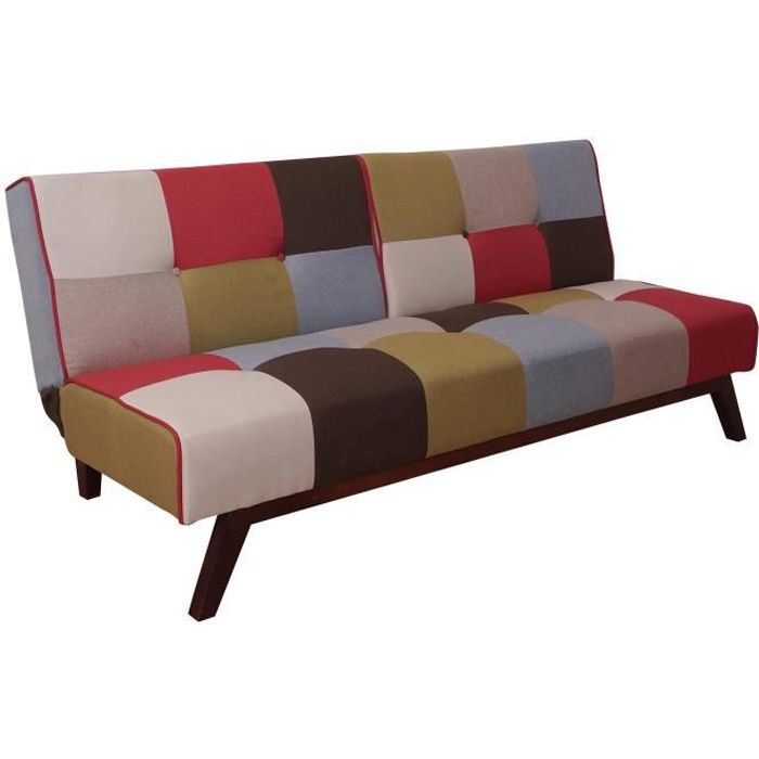 Canapé convertible 3 places en tissu multicolore - DMORA - Patchwork - Convertible - Tissu