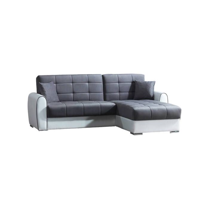 Canapé d'angle convertible Dflumin - Dmora - En tissu - Blanc, Gris 246x160h91 cm