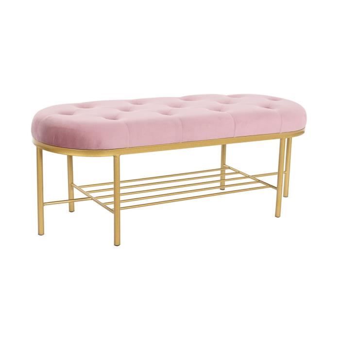 banquette 100 x 35 x 40 cm rose doré métal