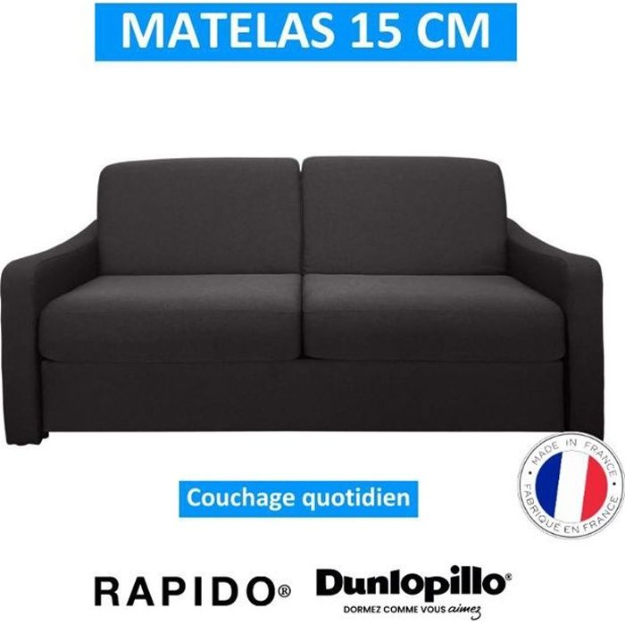 NAOS Canapé Rapido convertible 3 places gris ardoise matelas Dunlopillo 140cm