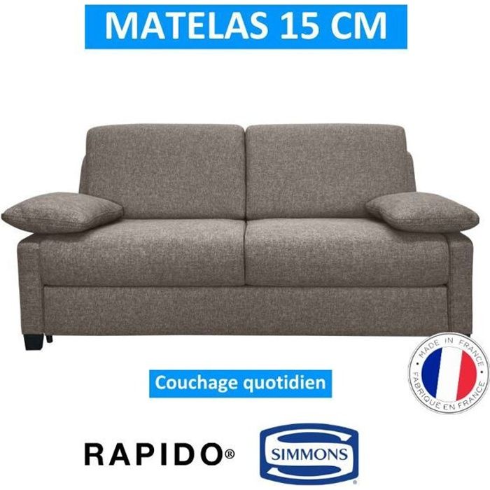 IMAGINE BD Canapé Rapido convertible 3 places taupe matelas Simmons 140cm