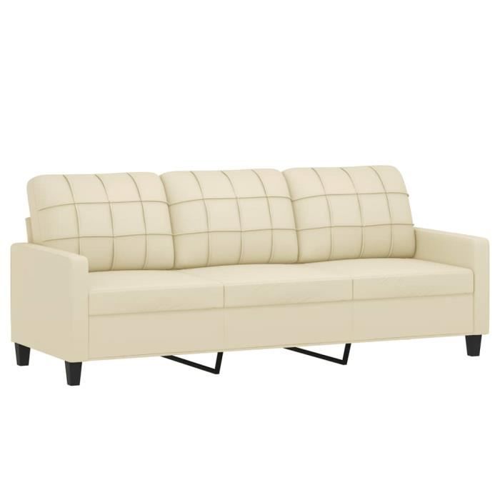 DIOCHE Canapé à 3 places Crème 180 cm Similicuir - YW Tech 7294458648287