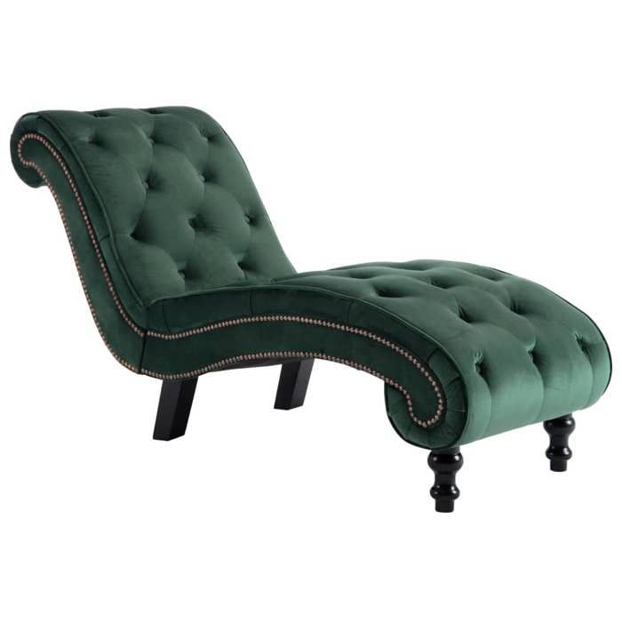 Meridienne chaise longue capitonne design vintage pour interieur en velours vert DEC026223