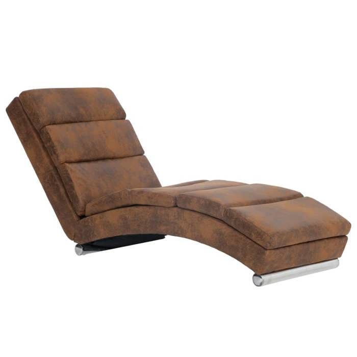 Meridienne chaise longue canape pour interieur en PVC aspect daim marron DEC026201