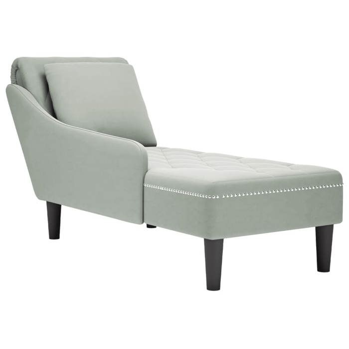 Meridienne chaise longue canape pour interieur et coussin et accoudoir droit en velours gris DEC026265