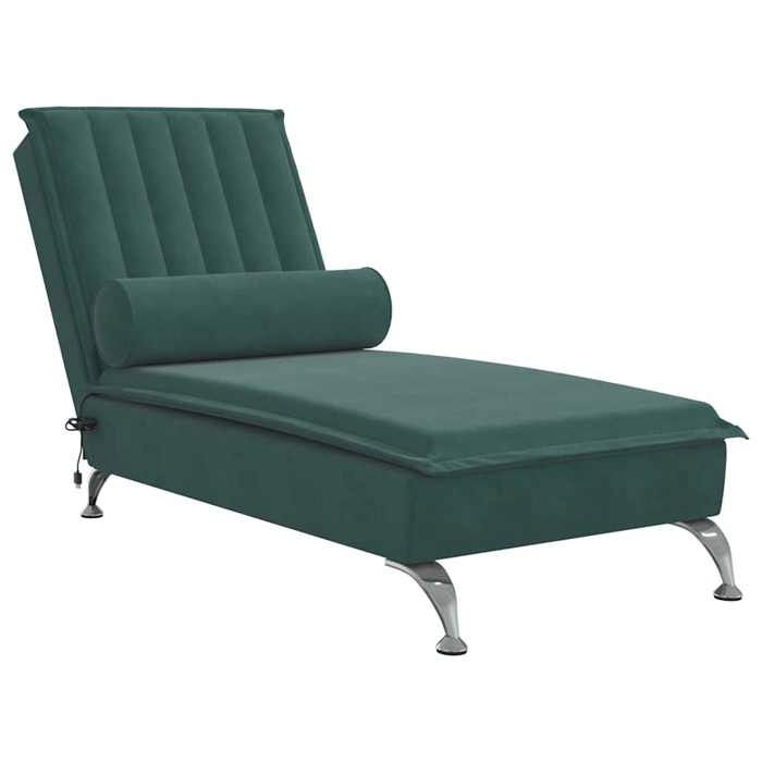 Meridienne chaise longue pour interieur de massage avec traversin en velours vert fonce DEC026164