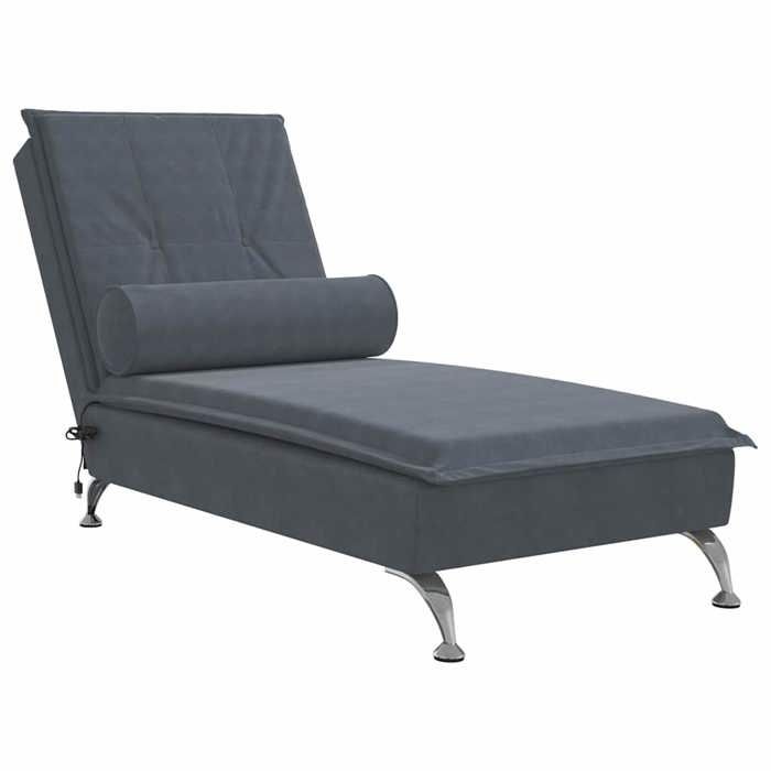 Meridienne chaise longue pour interieur fonction massage avec traversin en velours gris fonce DEC026150