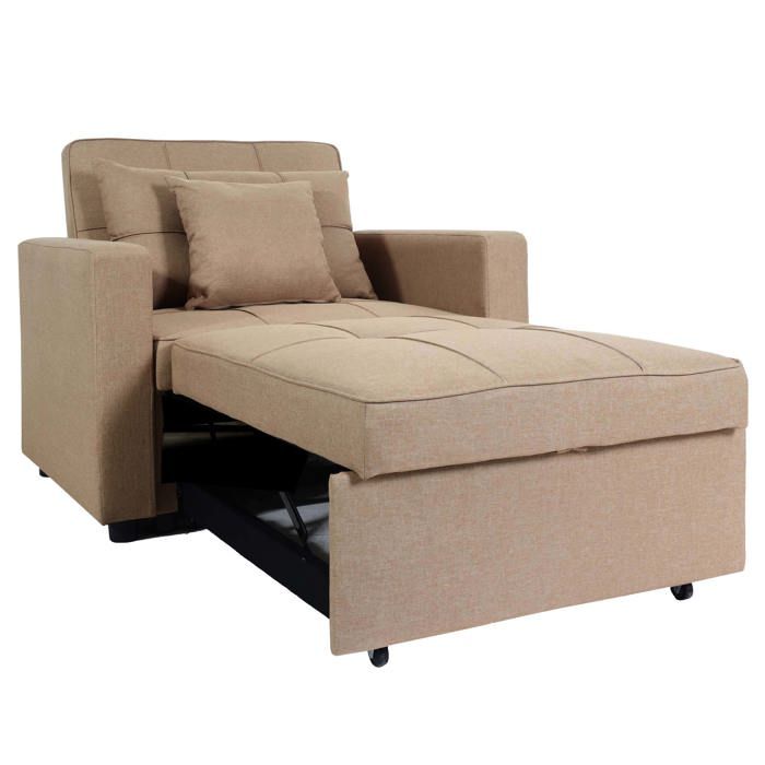 Fauteuil de couchage chaise pliante canape lit lit d appoint relaxation surface de couchage 103x197 cm en tissu taupe 04_0006250