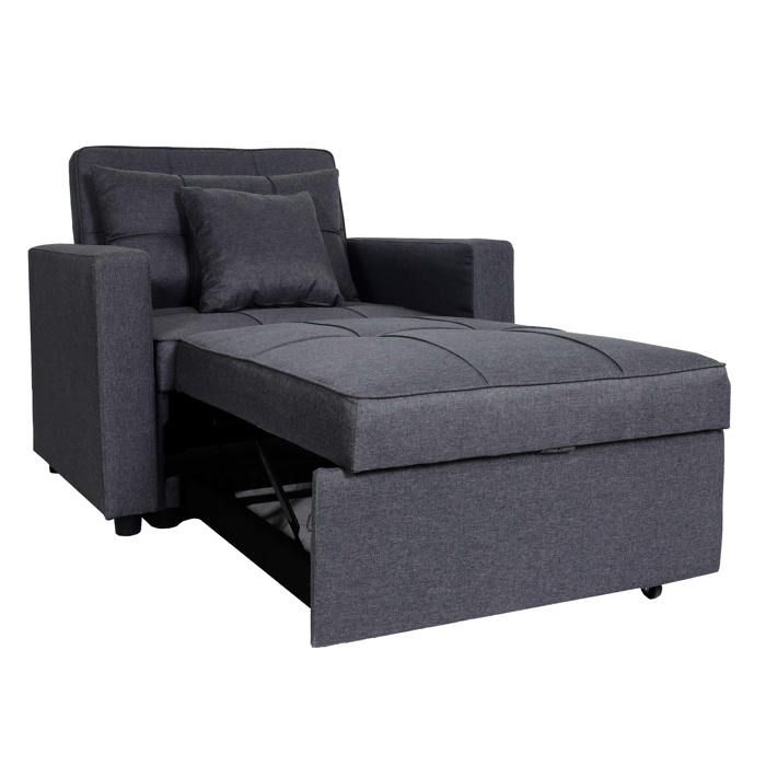 Fauteuil de couchage chaise longue canape lit lit d appoint relaxation surface de couchage 103x197 cm en tissu gris fonce 04_00062