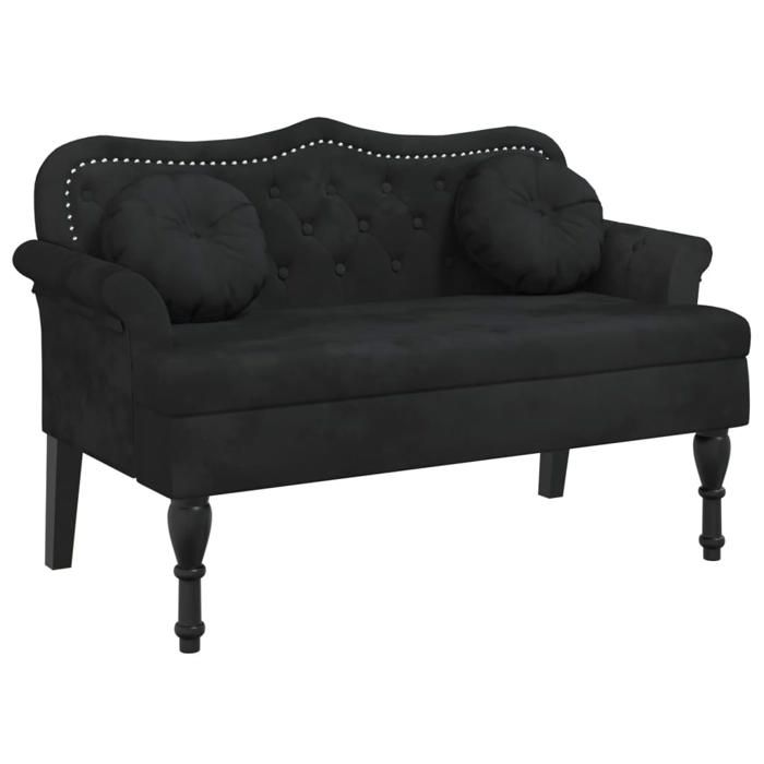 Banquette banc canape avec coussins avec dossier et coussins 120,5 x 65 x 75 cm velours noir capitonne DEC024634