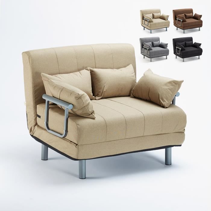 Canapé-lit convertible en tissu - Roi du Relax - Deborah Twin - Beige - Matelas 12cm - 4 oreillers