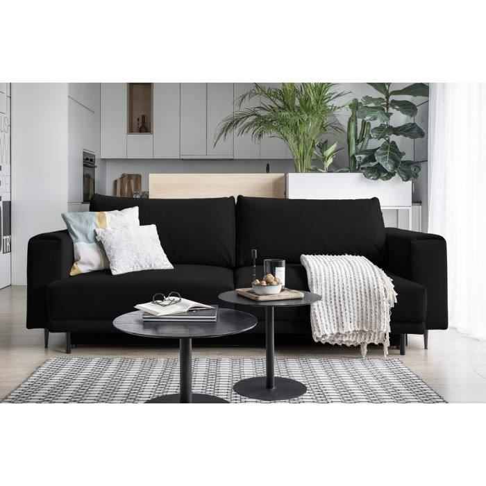 Canapé 3/4 places convertible et espace de rangement - Noir - en tissu de qualité, DANY
