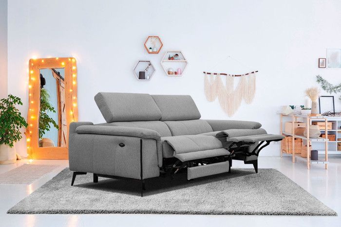 Canapé droit XXL avec relax électrique tissu gris - Matera