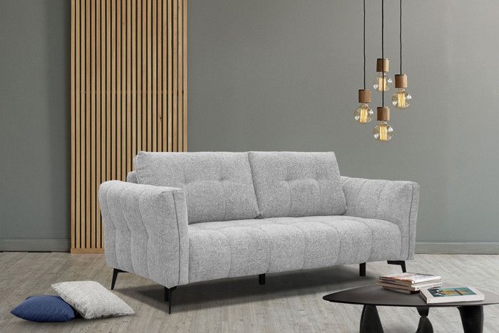 Canapé droit 3 places tissu gris clair - Kalmer
