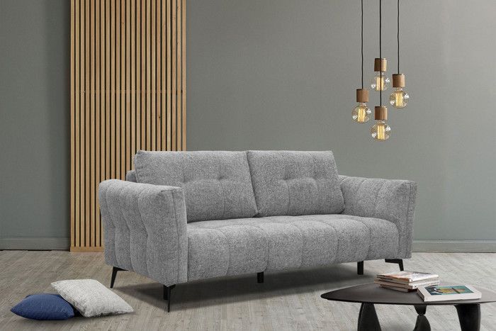 Canapé droit 3 places tissu gris - Kalmer - Avec accoudoirs - Déhoussable - Contemporain - Design