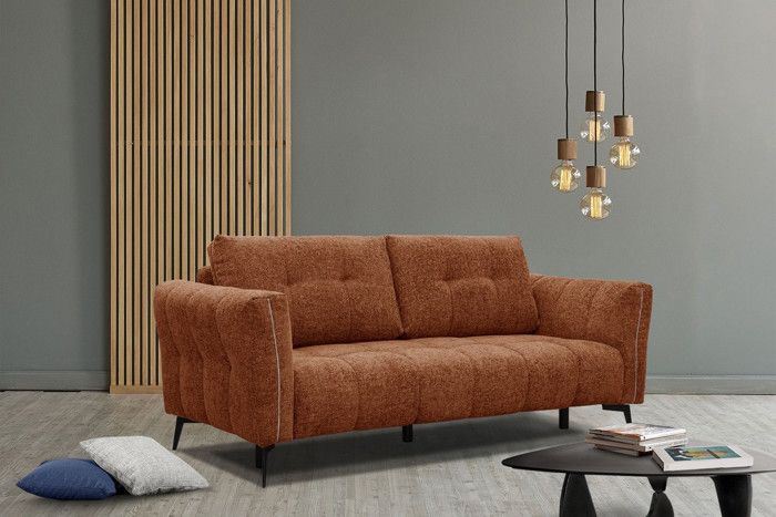 Canapé droit 3 places tissu marron noix - Kalmer - Contemporain - Design - Ferme - Fixe