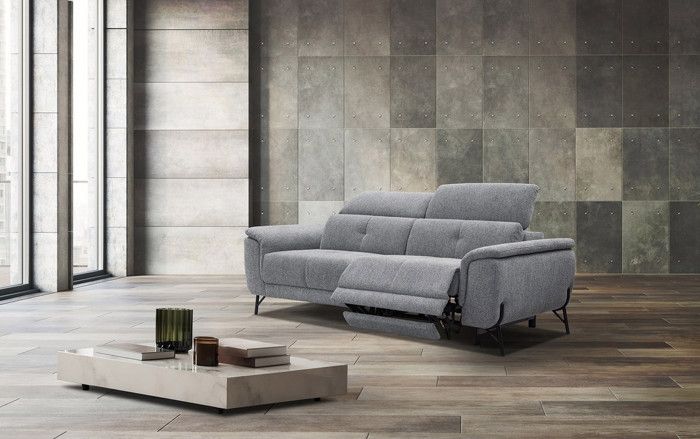 Canapé droit 3 places avec relax électrique à droite tissu gris - AVENA - Moderne - Confortable - Design