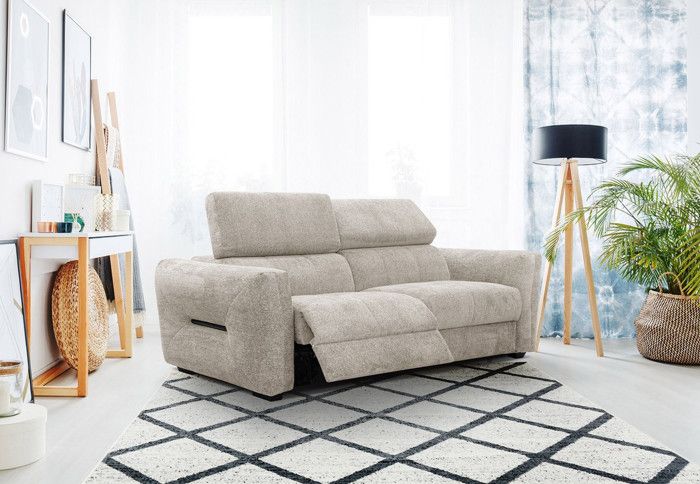 Canapé relaxation électrique 3 places tissu beige - Courtois Laville - Calvera