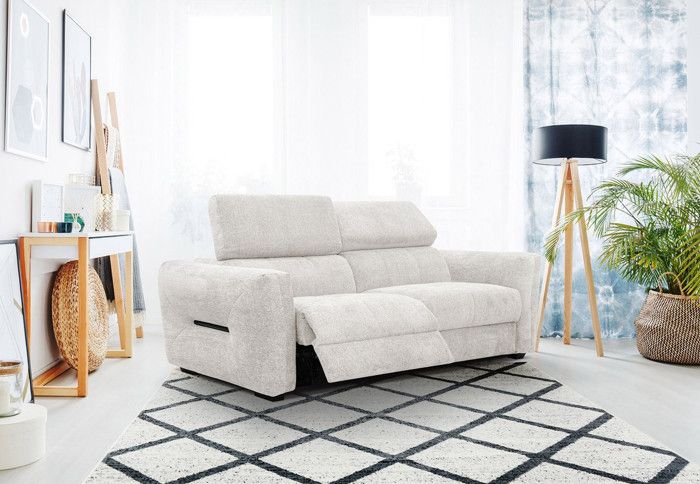 Canapé droit 3 places avec 2 relax électriques tissu écru - CALVERA