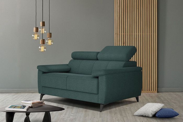 Canapé droit 2 places tissu émeraude - Taunus - Contemporain - Design - Accoudoirs - Vert