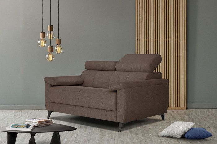 Canapé droit 2 places tissu marron - Taunus - Confort ferme - Design contemporain