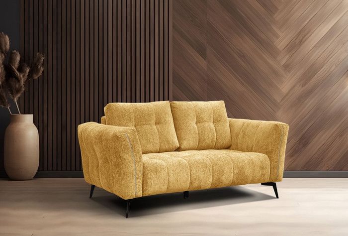 Canapé droit 2 places tissu jaune - Kalmer - Contemporain - Design - Avec accoudoirs