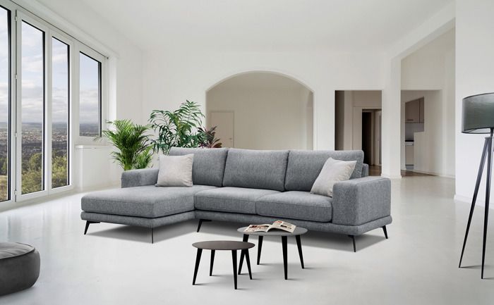 Canapé d'angle gauche, 4 places, MEDIOLANE, Tissu Gris
