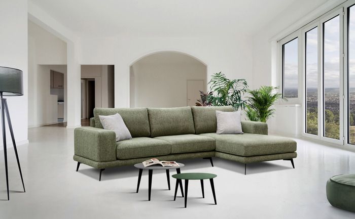 Canapé d'angle droit, 4 places, MEDIOLANE, Tissu Vert