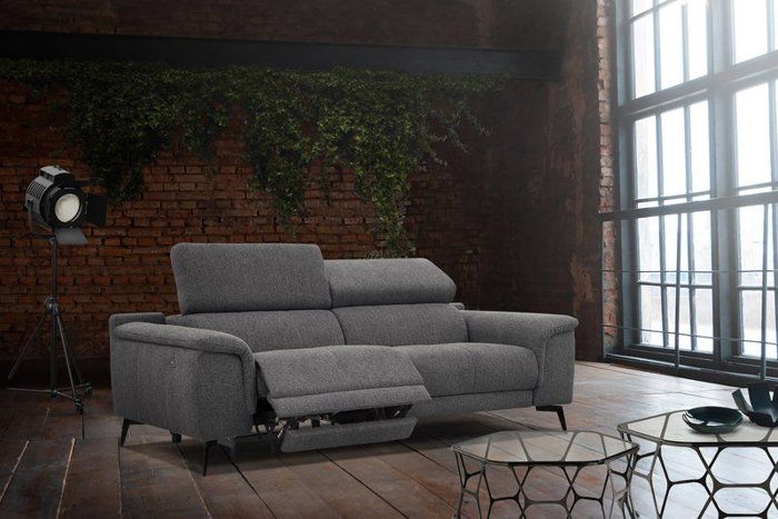 Canapé 3 places XXL avec relax électrique côté gauche tissu gris foncé - Fiero