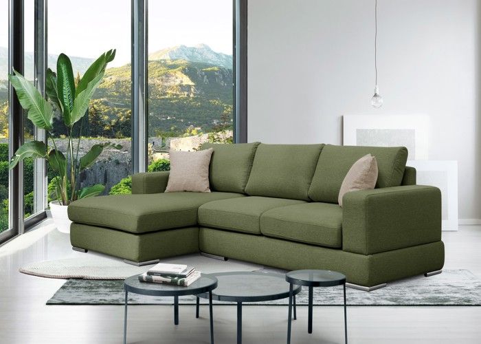 Canapé d'angle gauche 4 places tissu vert et beige  - OTTO