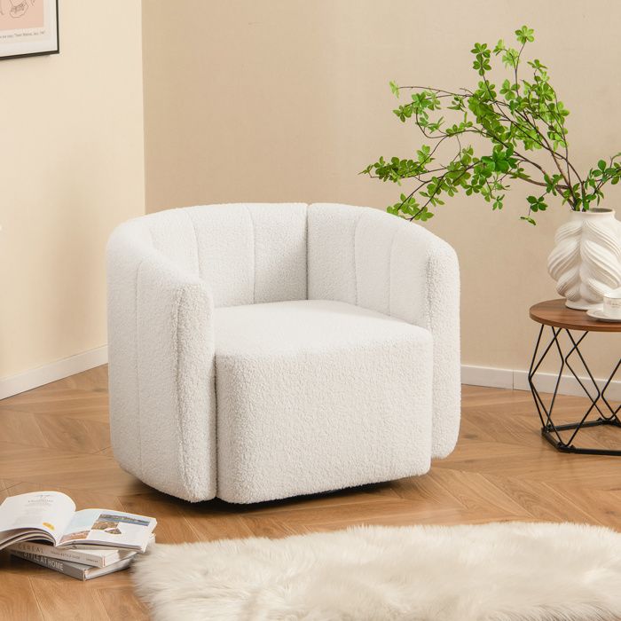 COSTWAY Pettit Canapé Relaxation Pivotant en Forme de Tonneau, Rembourrée Moderne en Sherpa avec Dossier Incurvé et Accoudoirs