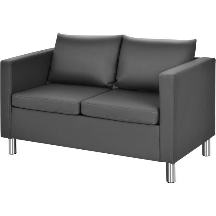 COSTWAY Canapé 2 Places Moderne en Cuir PU avec 2 Oreillers Coussin Souple et Pieds en Métal pour Salon,Réception,Chambre,Bureau