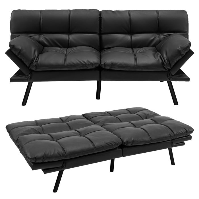 Canapé-Lit Convertible Moderne en Mousse à Mémoire 3 Places COSTWAY Dossier&Accoudoirs Réglables pour Bureau Salon 182x87x82CM Noir
