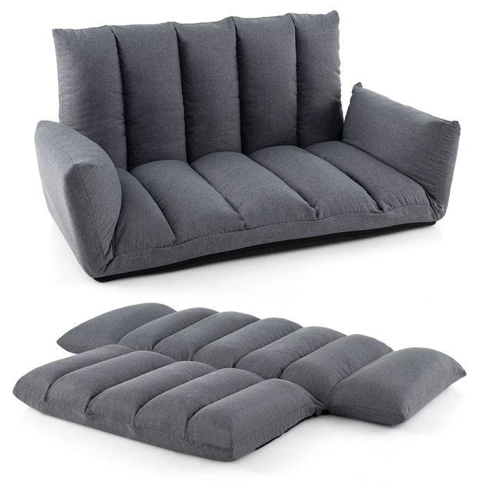 Canapé Convertible Pliable de Sol COSTWAY-Dossier et Accoudoirs Réglables à 5 Positions-Siège Souple-Tissu Respirant-Cadre en Métal