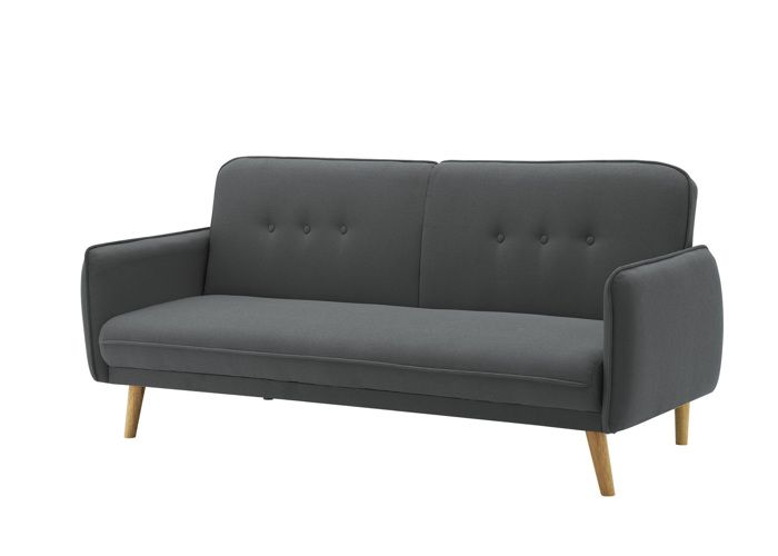 NORA - Canapé scandinave convertible gris foncé avec pieds en bois