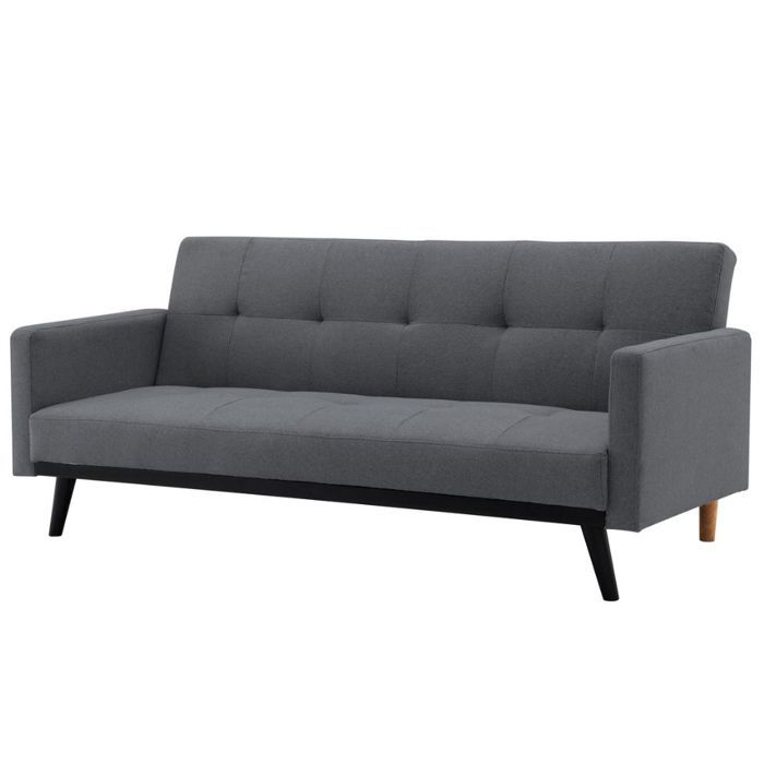 LEON - Canapé convertible gris foncé avec pieds bois