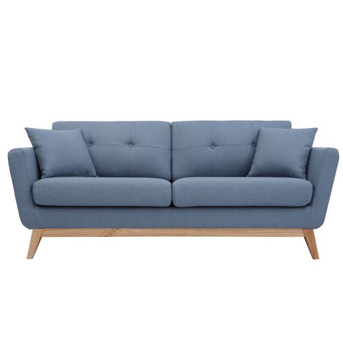 Hoga Bleu Pastel : Canapé scandinave 3 places bleu pastel + 2 coussins