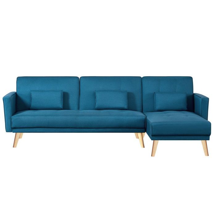GRACE - Canapé d''angle réversible et convertible bleu canard