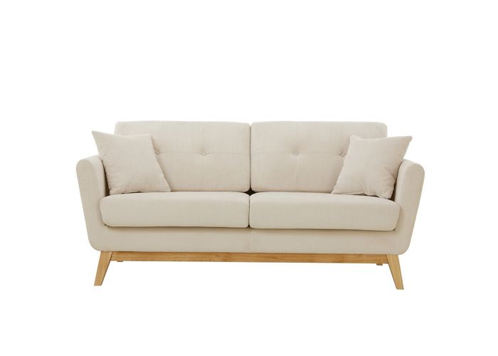 Hoga Velours côtelé beige Canapé scandinave 3 places + 2 coussins