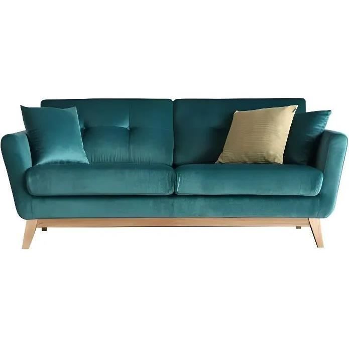 Canapé scandinave - HOGA - Concept Usine - 3 places + 2 coussins - Velours - couleur Vert - contemporain