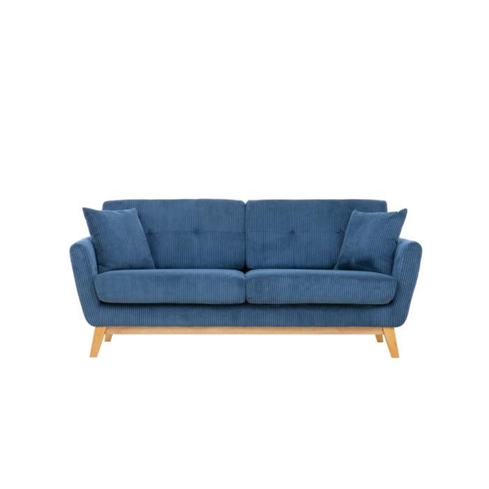 Hoga - Canapé scandinave 3 places en velours côtelé bleu