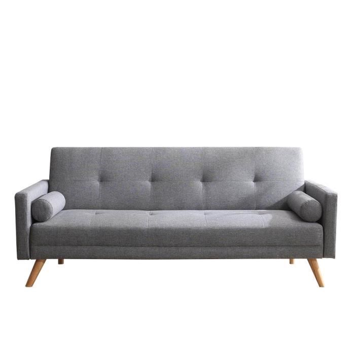 Canapé scandinave convertible - WOODEN - Concept Usine - 3 places - Tissu - couleur Gris - scandinave