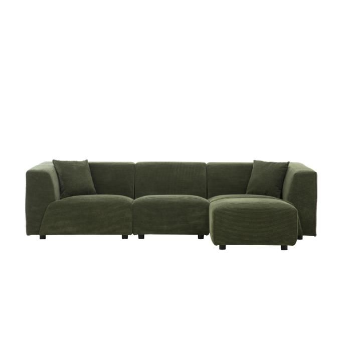Monroe - canapé velours côtelé 4 places modulable vert