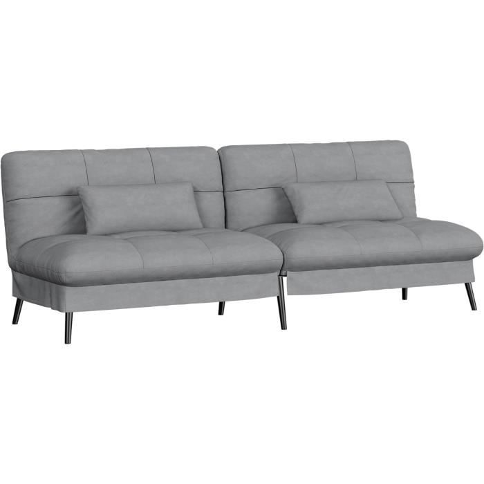 COMHOMA canapé Convertible en Peluche, canape 3 Places,Pieds en métal 174 * 55 * 72cm,Gris