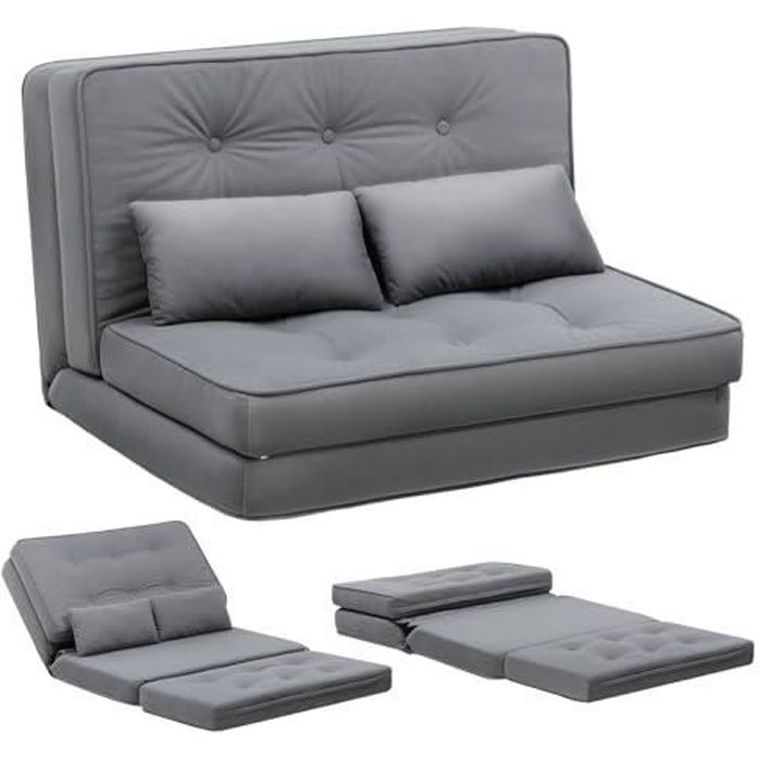 COMHOMA Canapé Convertible 2 Places, Chauffeuse avec Coussins Confortable, canapé lit Pliant,Gris
