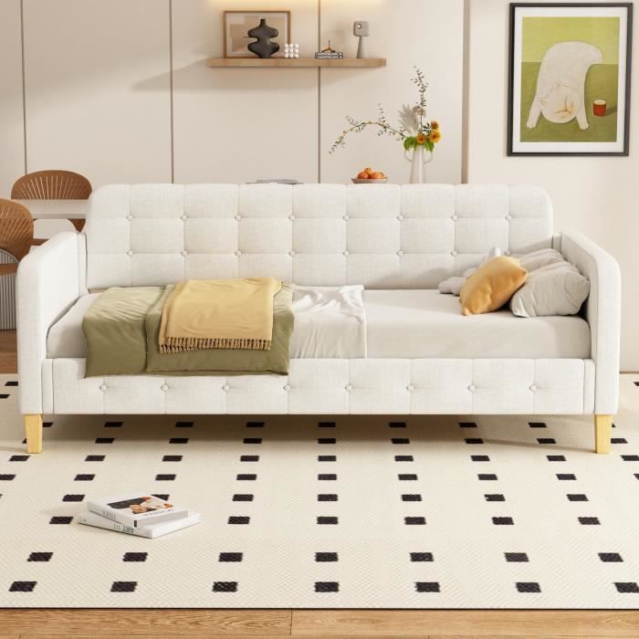 COMANLAI canapé-lit, lit de repos, décoration d'ongles de boutons, simple et élégant - 90x200 cm- Beige - sans matelas