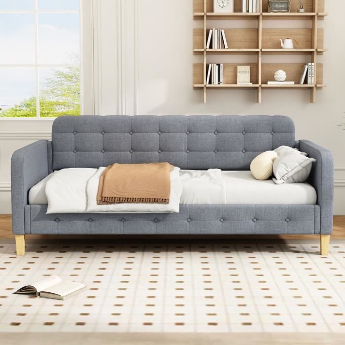 COMANLAI 90 * 200 cm canapé-lit, lit de jour, décoration de l'ongle à boutons, simple et élégant, gris