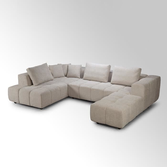 Canapé d'angle gauche avec pouf Champion beige - Beige