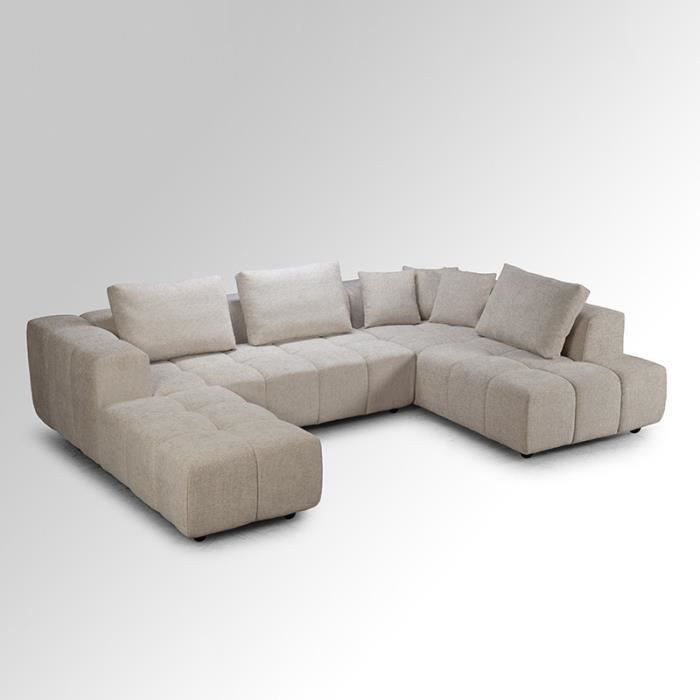Canapé d'angle droit avec pouf Champion beige - Beige